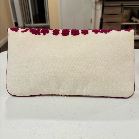 Elegant Burgundy and Cream Clutch with Gold Chain - Picture 2 of 5